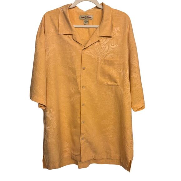 Tommy Baham Size XXL Mens 100% Silk Camp Shirt Peach Textured Floral Tropical - Picture 1 of 6